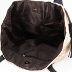 Beach Bag Woven Textile & Leather Handles