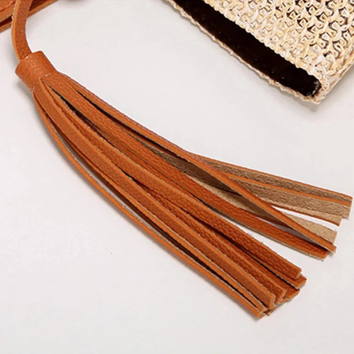 Beach Bag Woven Textile & Leather Handles