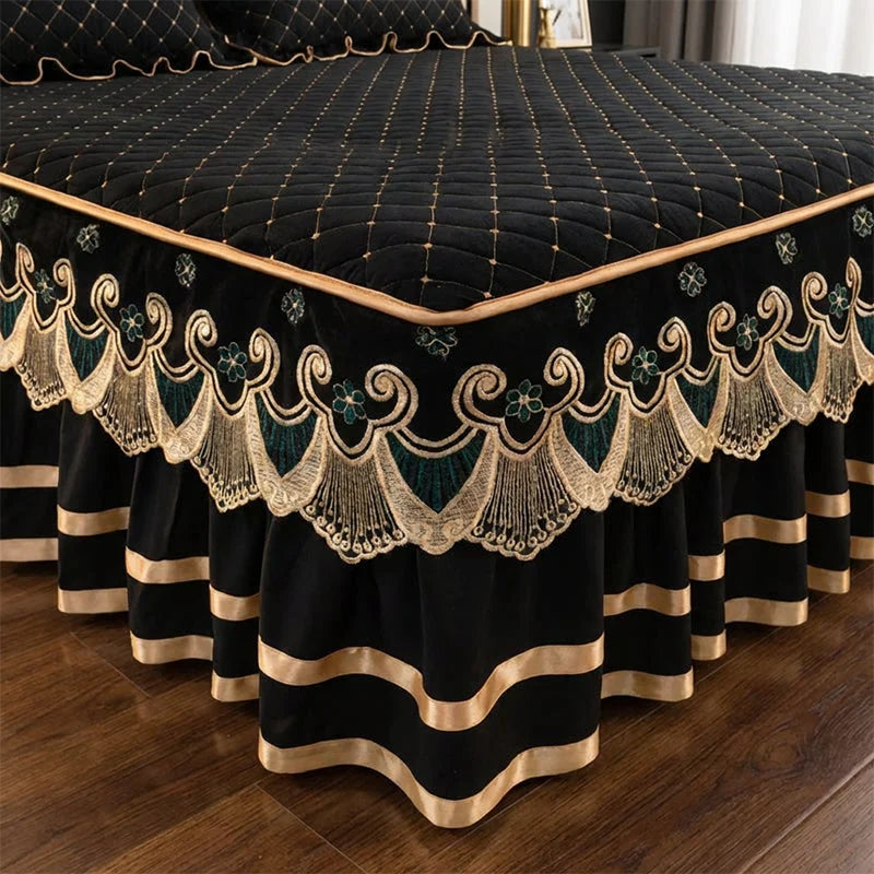 Bed Skirt Quilted Cotton Blend Lace Trim