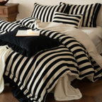 Bedding Set Cotton-Linen Blend Striped Ruffle Trim 4-Piece