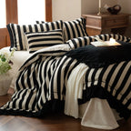 Bedding Set Cotton-Linen Blend Striped Ruffle Trim 4-Piece