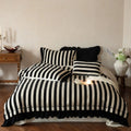 Bedding Set Cotton-Linen Blend Striped Ruffle Trim 4-Piece