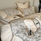 Bedding Set Cotton Percale Toile Print Ruffle Trim