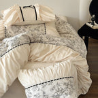 Bedding Set Cotton Percale Toile Print Ruffle Trim