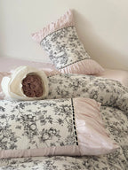 Bedding Set Cotton Percale Toile Print Ruffle Trim
