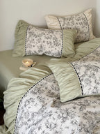 Bedding Set Cotton Percale Toile Print Ruffle Trim