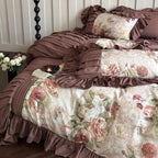 Bedding Set Cotton Sateen Floral Panel Ruffle Trim