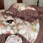 Bedding Set Cotton Sateen Floral Panel Ruffle Trim