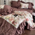Bedding Set Cotton Sateen Floral Panel Ruffle Trim