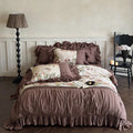 Bedding Set Cotton Sateen Floral Panel Ruffle Trim