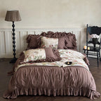 Bedding Set Cotton Sateen Floral Panel Ruffle Trim