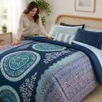 Bedding Set Queen Boho Medallion Brushed Microfiber
