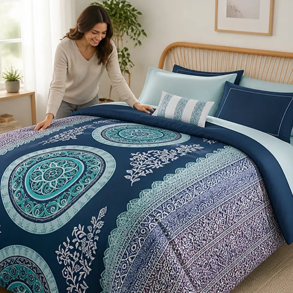 Bedding Set Queen Boho Medallion Brushed Microfiber