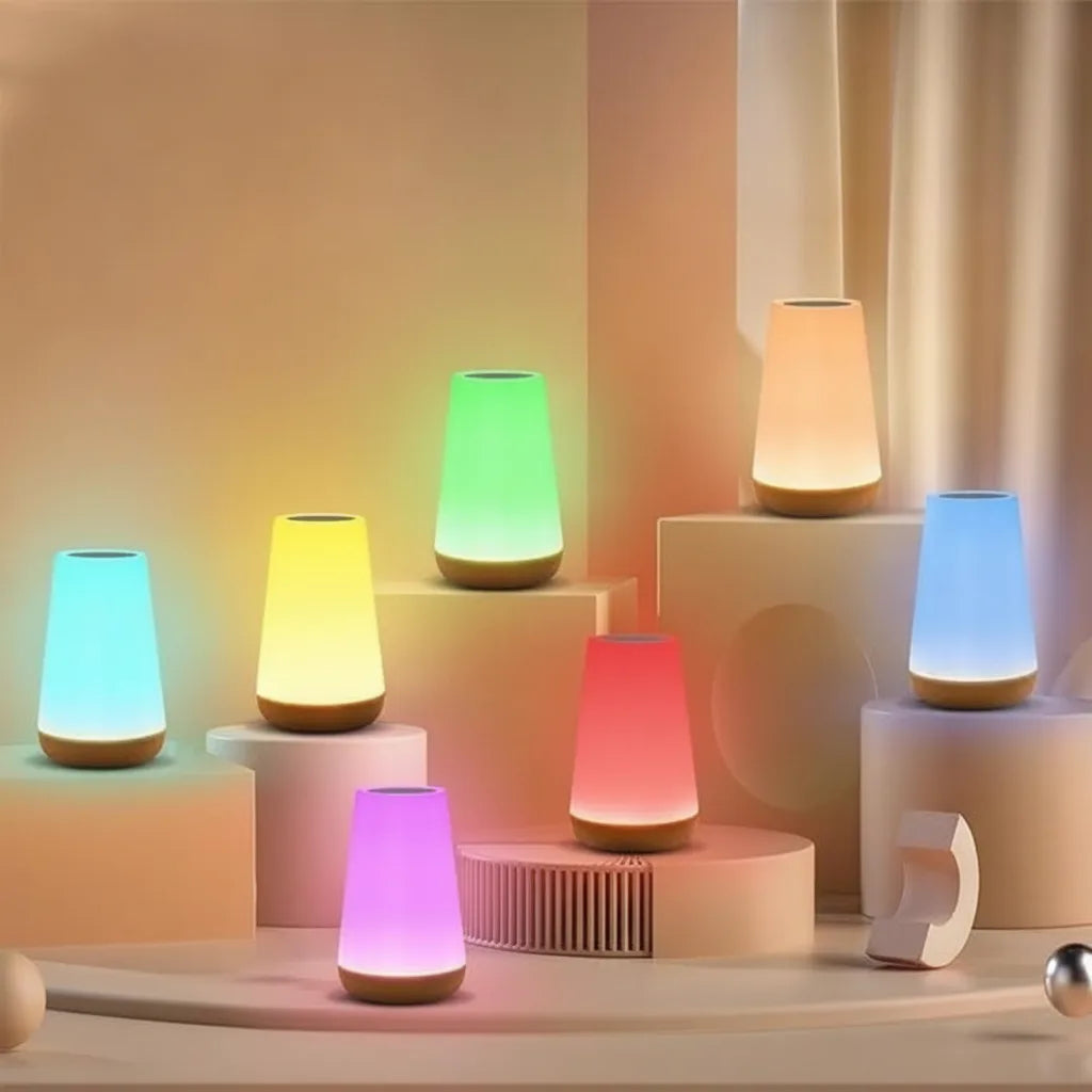 Bedside Table Lamp Touch Dimmable 13-Color USB Rechargeable