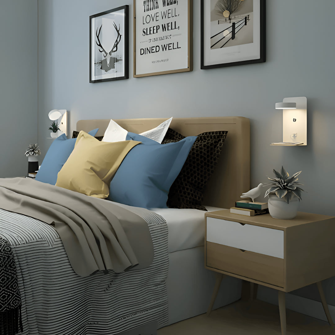 Bedside Wall Lamp Touch-Control Dimmable USB Shelf