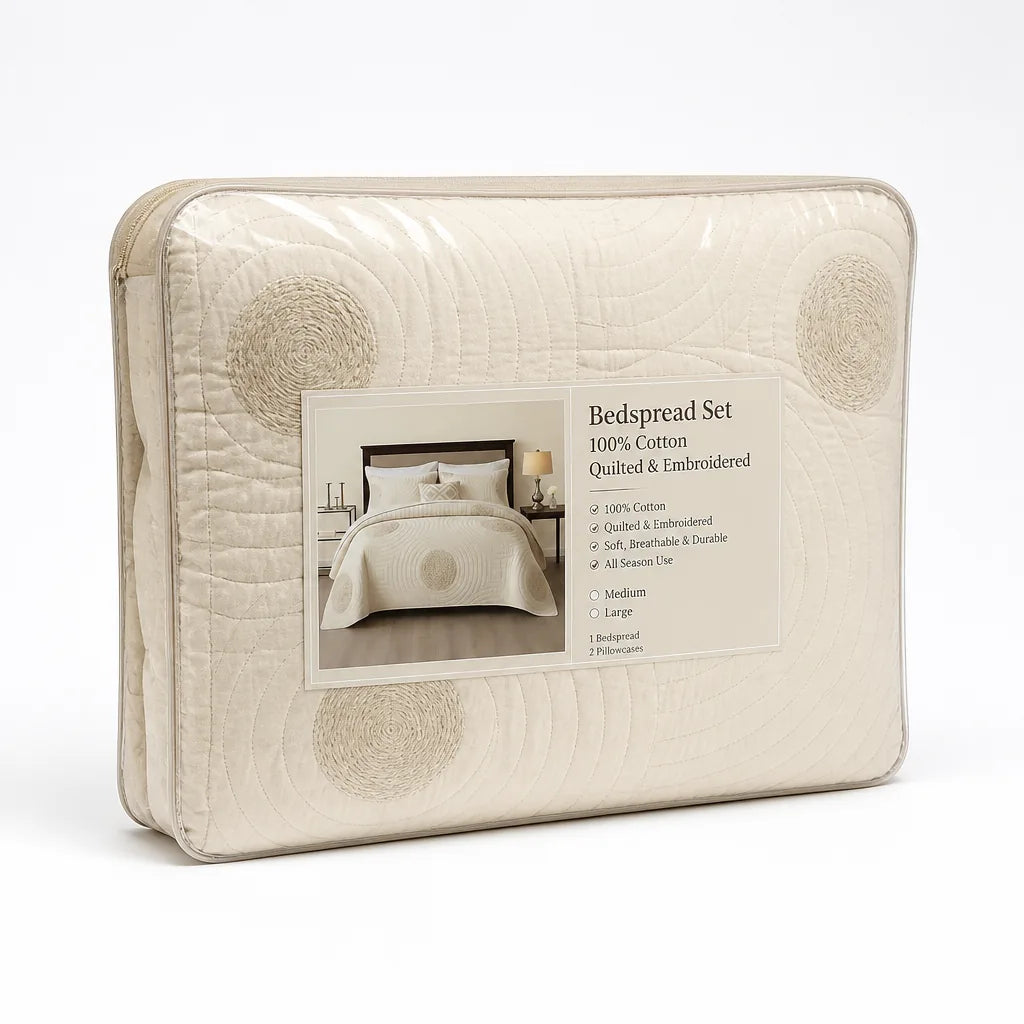 Bedspread Set 100% Cotton Quilted & Embroidered
