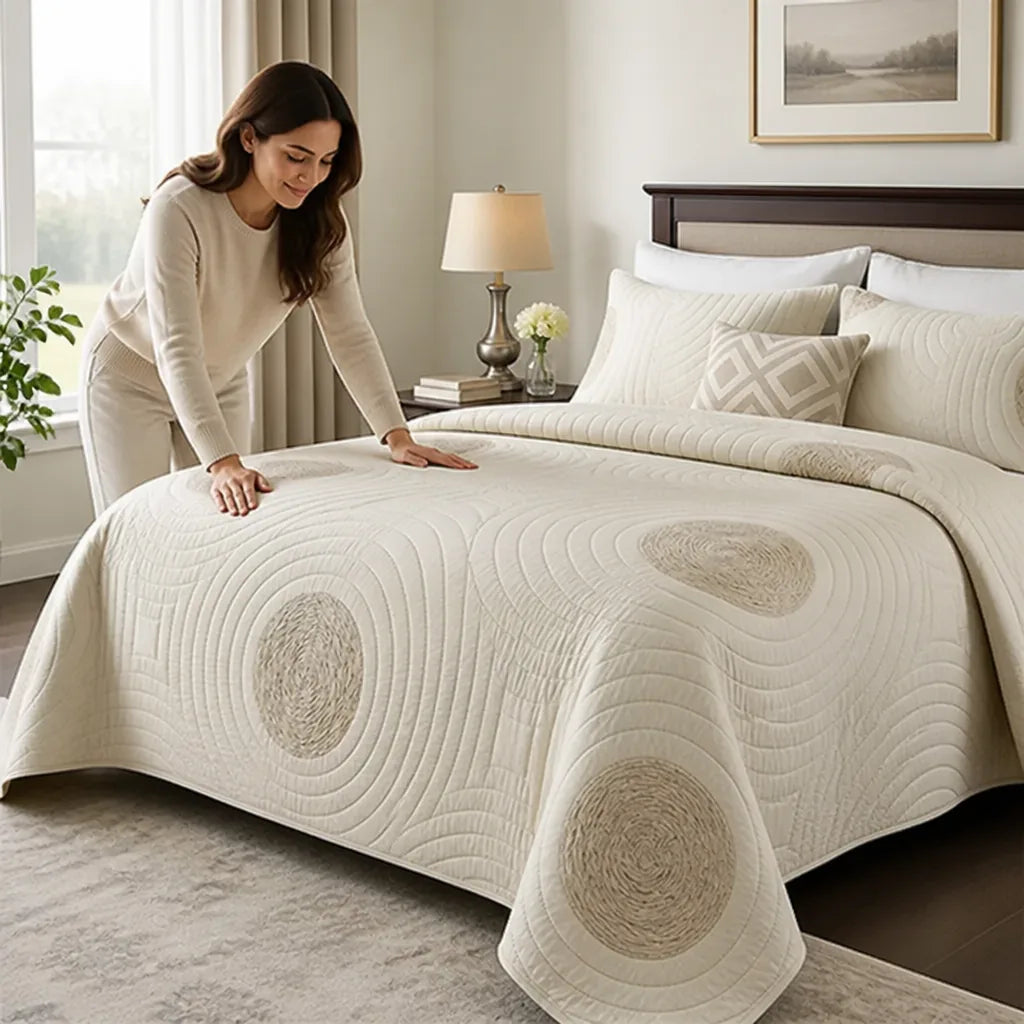 Bedspread Set 100% Cotton Quilted & Embroidered