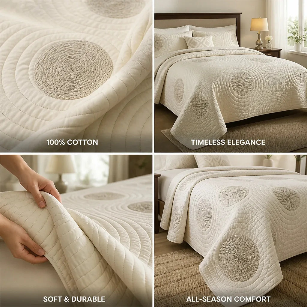 Bedspread Set 100% Cotton Quilted & Embroidered