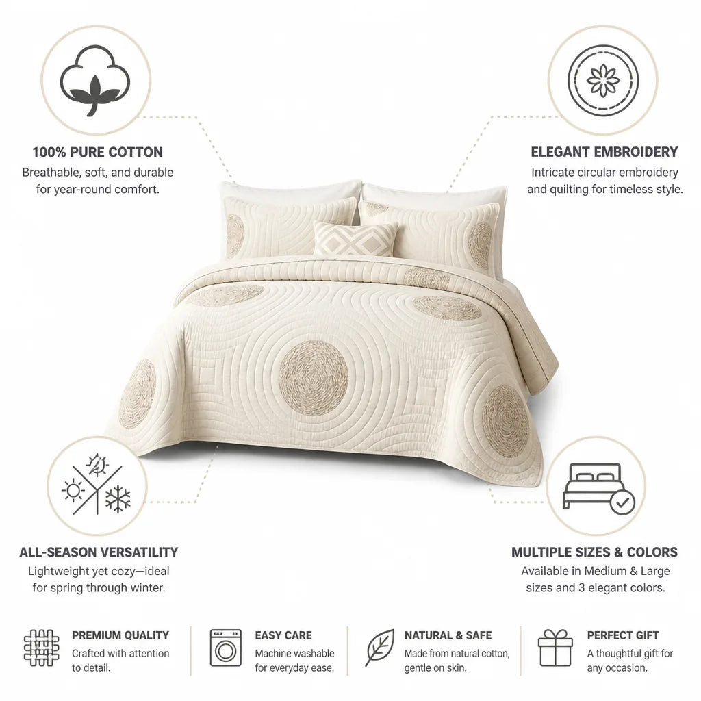 Bedspread Set 100% Cotton Quilted & Embroidered