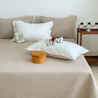 Bedspread Set Waffle Texture Ruffle Trim Quilted Pillowcase