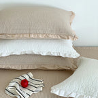 Bedspread Set Waffle Texture Ruffle Trim Quilted Pillowcase