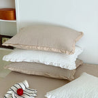 Bedspread Set Waffle Texture Ruffle Trim Quilted Pillowcase
