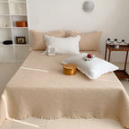 Bedspread Set Waffle Texture Ruffle Trim Quilted Pillowcase
