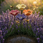 Bee Watering Stakes Glazed Ceramic Flower Design