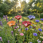 Bee Watering Stakes Glazed Ceramic Flower Design