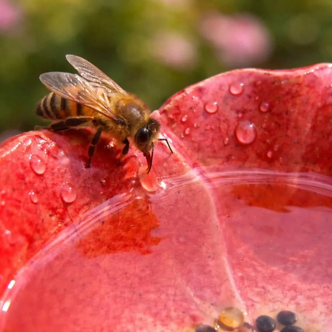 Bee Watering Stakes Glazed Ceramic Flower Design