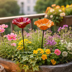 Bee Watering Stakes Glazed Ceramic Flower Design