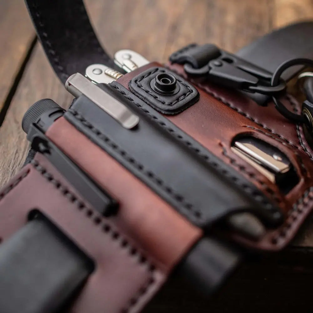 Belt Pouch Handcrafted Leather Multitool, Flashlight & Pen Organizer
