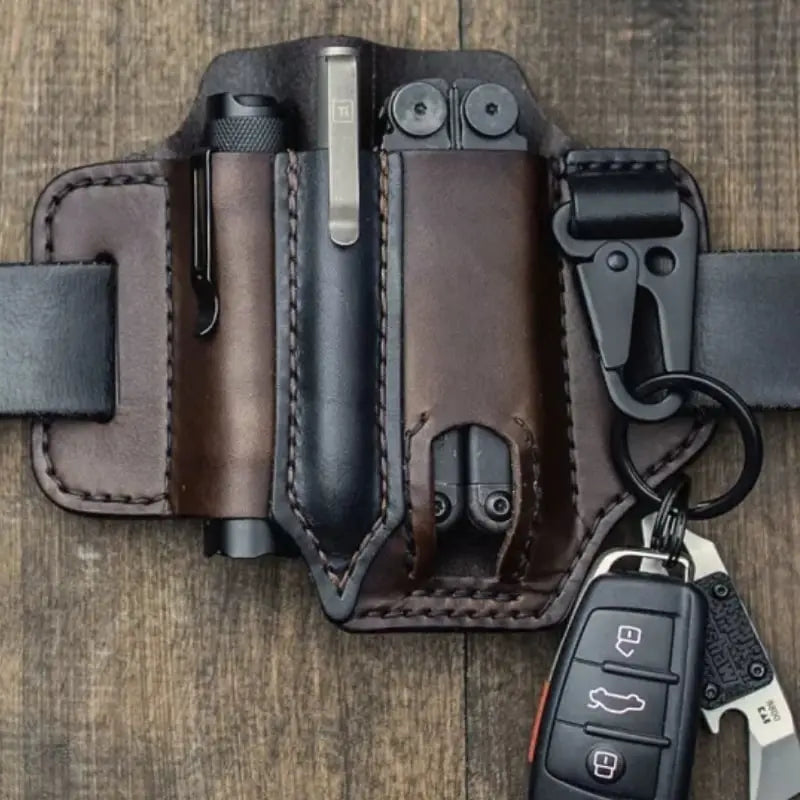 Belt Pouch Handcrafted Leather Multitool, Flashlight & Pen Organizer