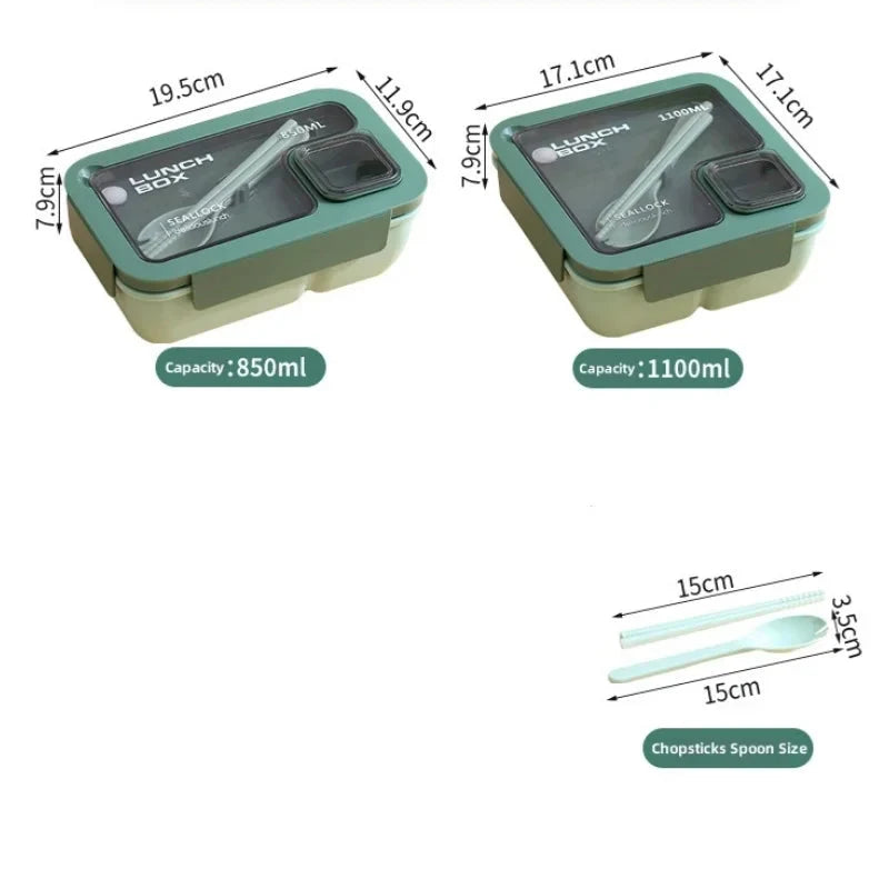 Bento Lunch Box Leak-Proof Silicone Seal Integrated Cutlery
