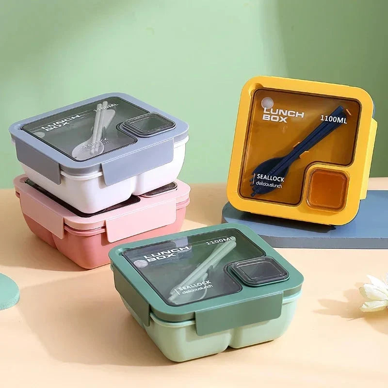 Bento Lunch Box Leak-Proof Silicone Seal Integrated Cutlery