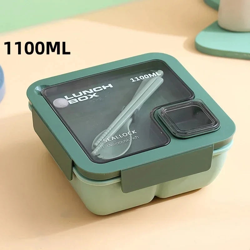 Bento Lunch Box Leak-Proof Silicone Seal Integrated Cutlery