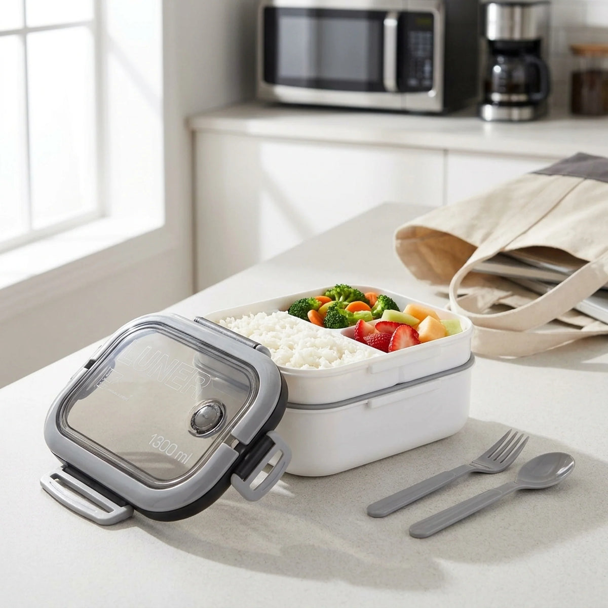 Bento Lunchbox Two-Tier Stackable Fork & Spoon