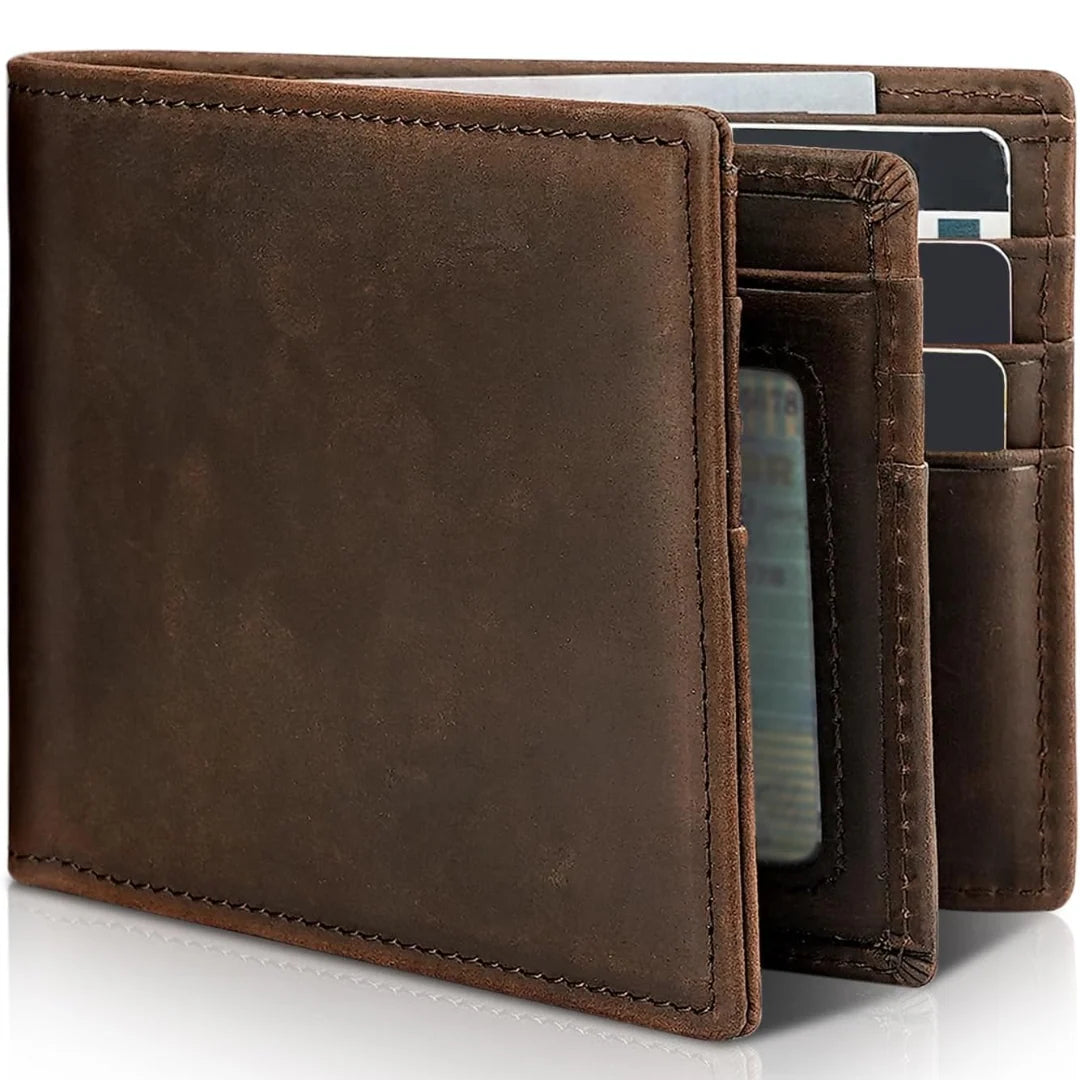 Bifold Wallet Genuine Leather RFID-Blocking Slim Design