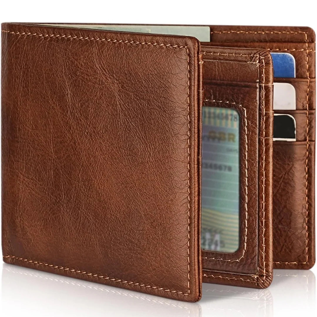 Bifold Wallet Genuine Leather RFID-Blocking Slim Design