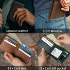 Bifold Wallet Genuine Leather RFID-Blocking Slim Design