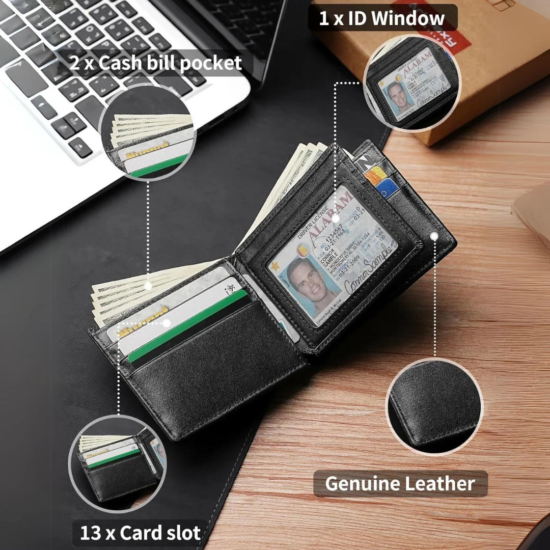 Bifold Wallet Genuine Leather RFID-Blocking Slim Design