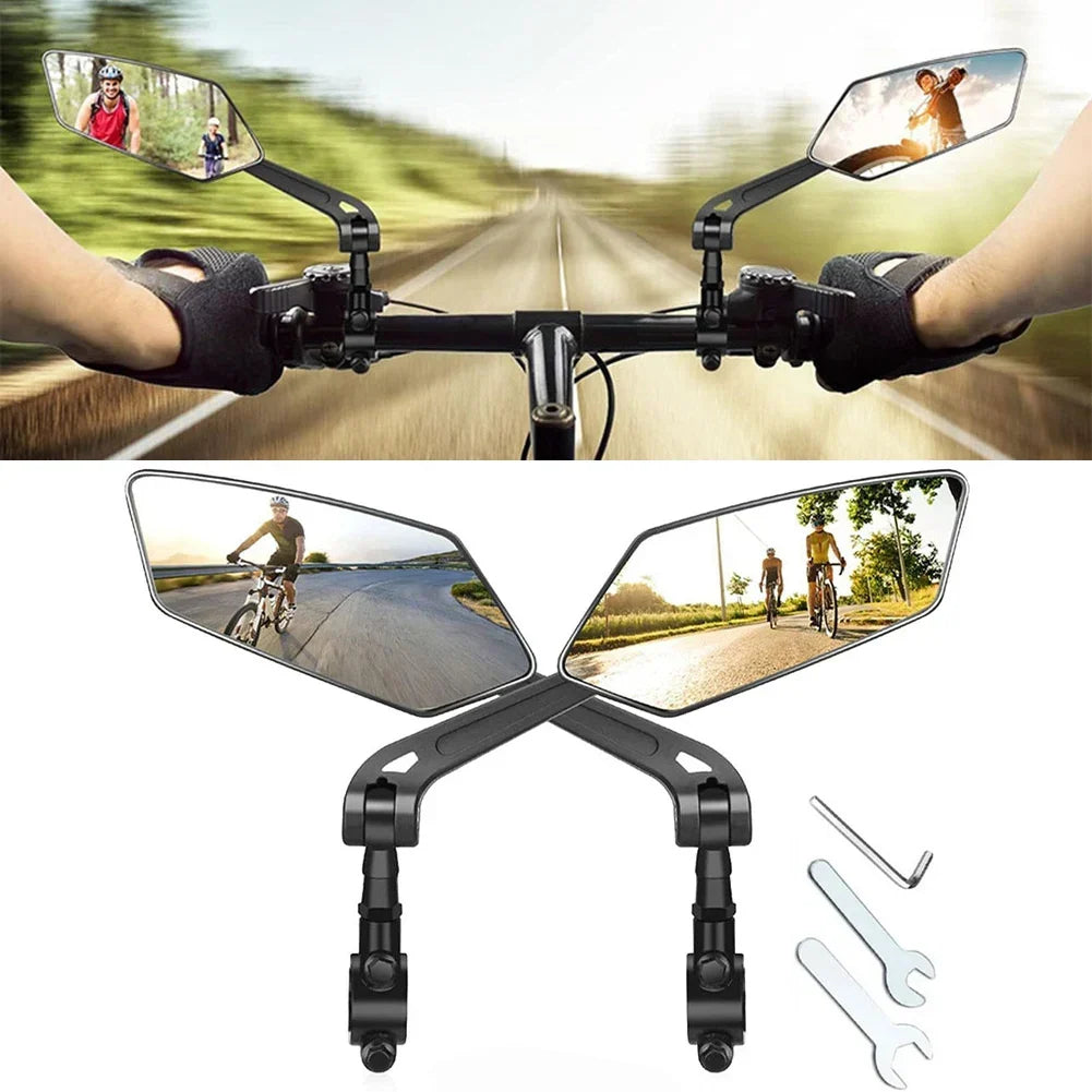 Bike Handlebar Mirrors HD Flat Glass 360° Rotating Foldable Pair