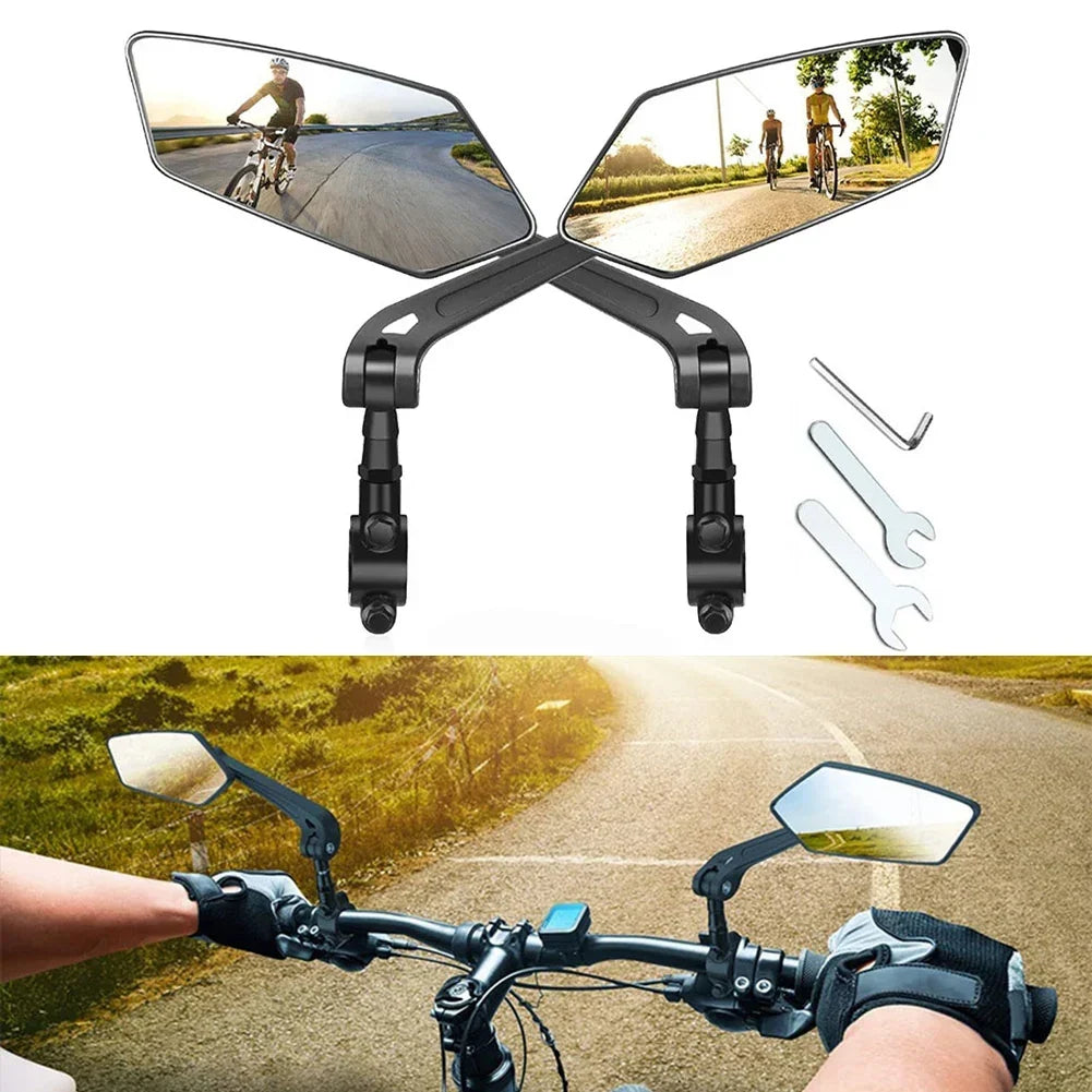 Bike Handlebar Mirrors HD Flat Glass 360° Rotating Foldable Pair