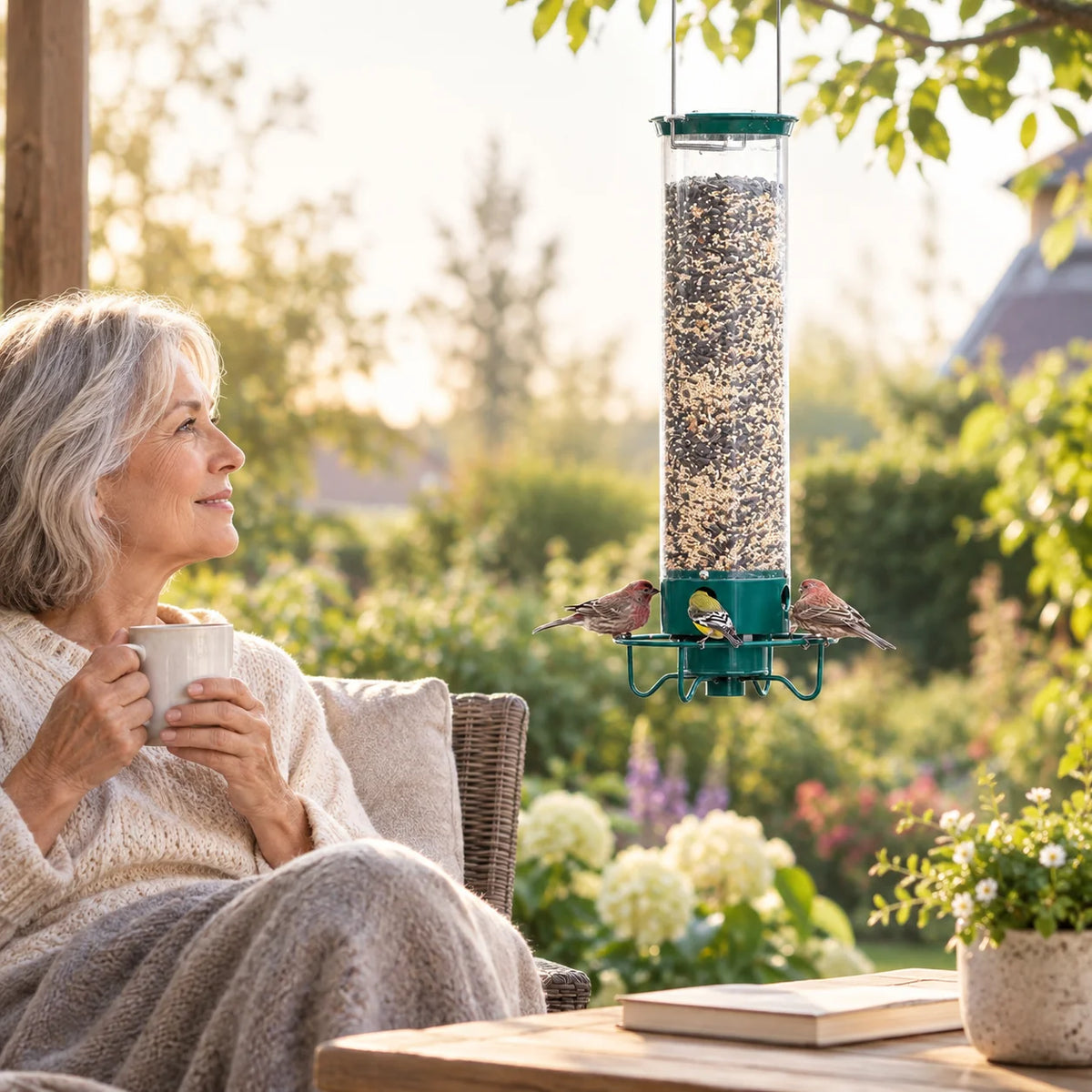 Bird Feeder Squirrel-Proof Rotating 4 Feeding Stations