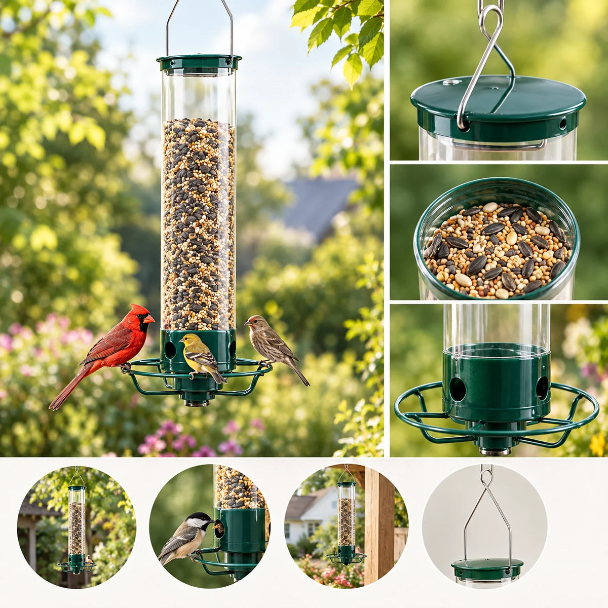 Bird Feeder Squirrel-Proof Rotating 4 Feeding Stations
