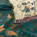 Blanket 100% Cotton Reversible Bird Design Machine Washable