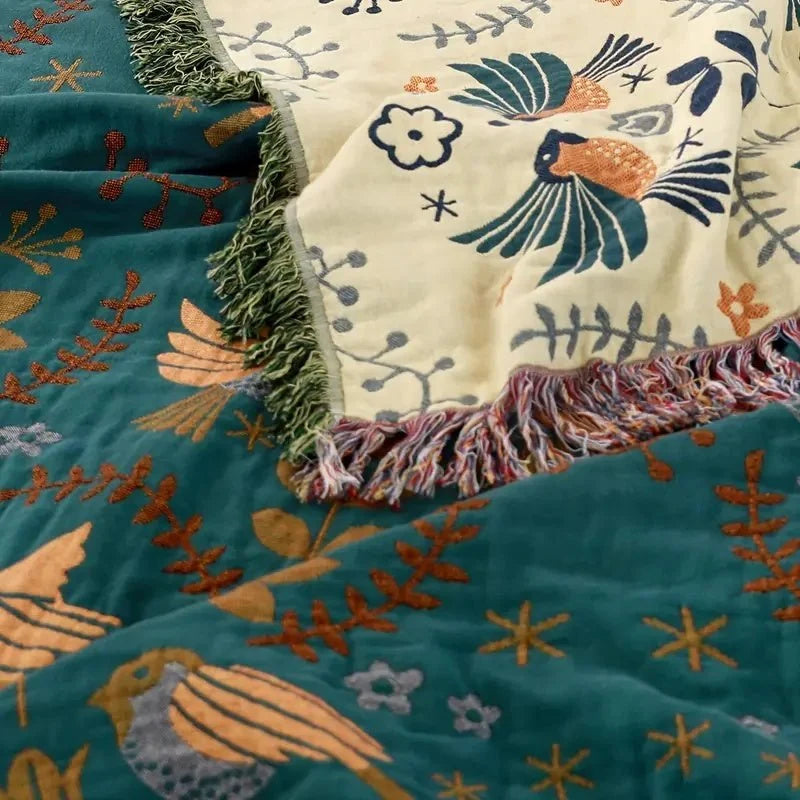 Blanket 100% Cotton Reversible Bird Design Machine Washable