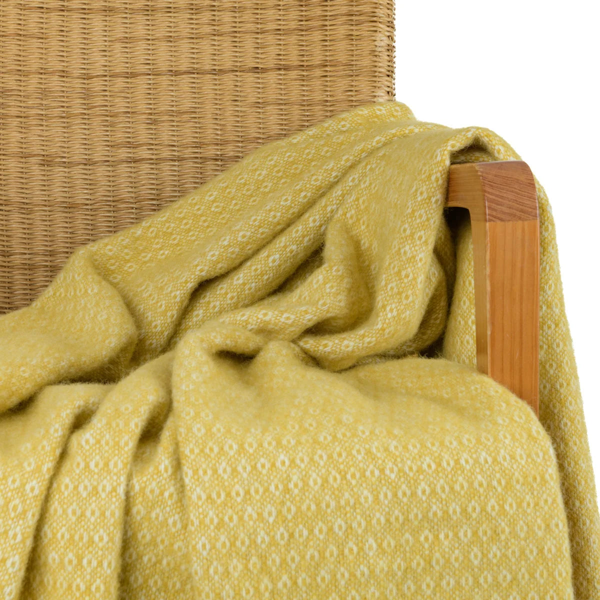 Blanket Organic Lambswool Knitted Texture With Fringed Edge