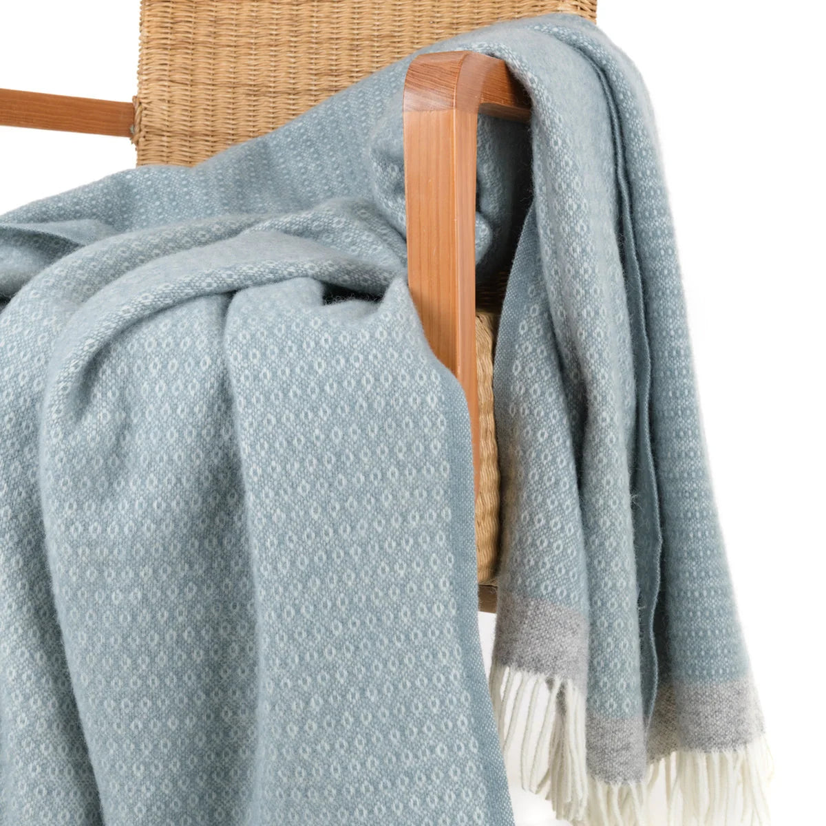 Blanket Organic Lambswool Knitted Texture With Fringed Edge