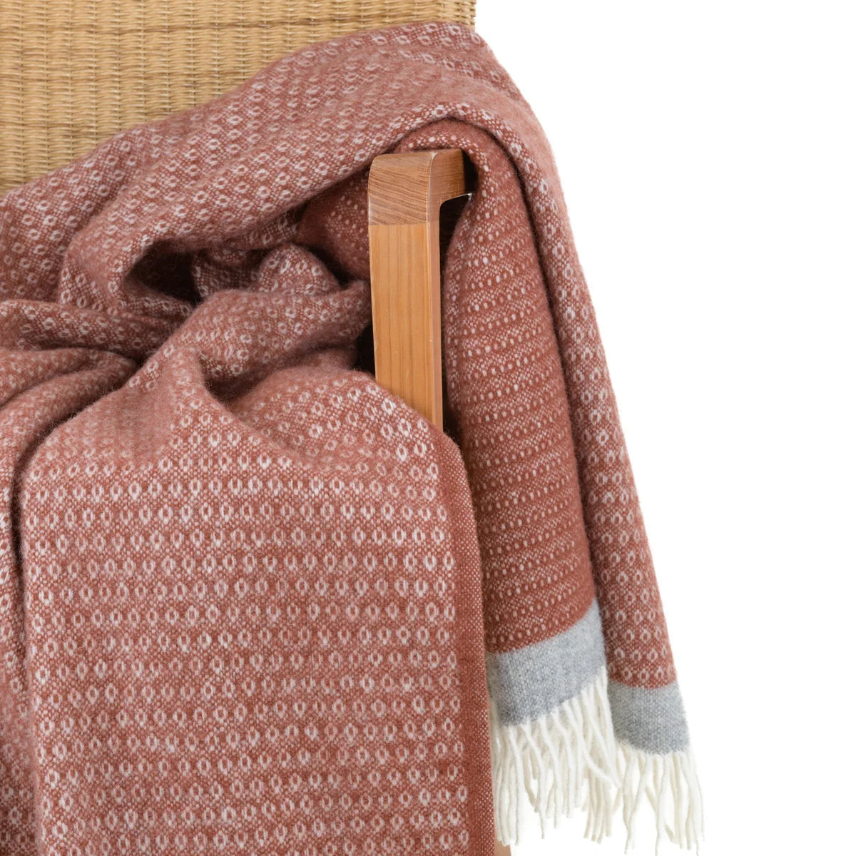 Blanket Organic Lambswool Knitted Texture With Fringed Edge